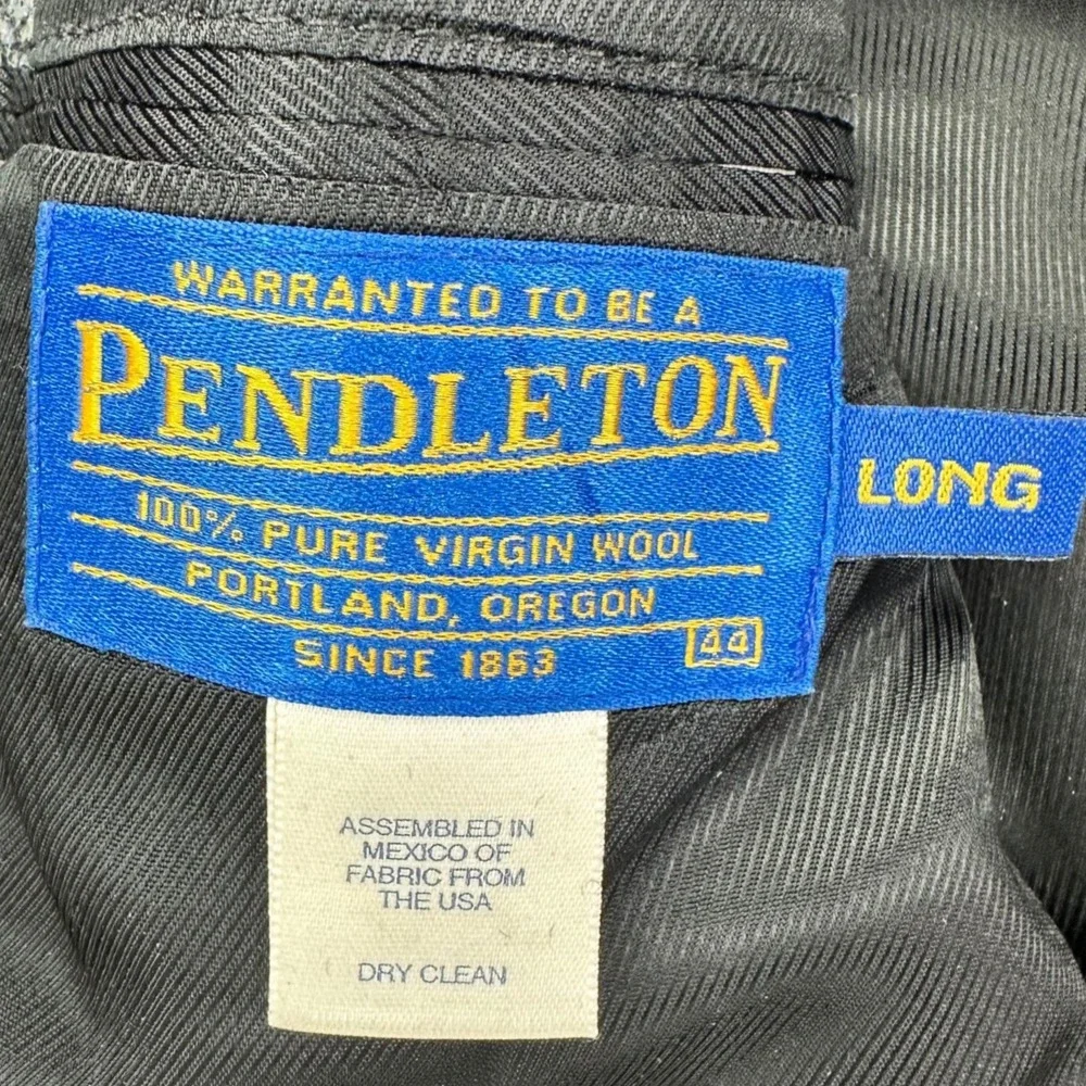 VTG Pendleton Blazer Jacket Mens‎ 44 Long Grey Herringbone Wool/Suede Western